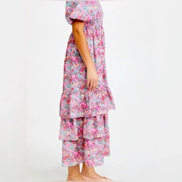 English Factory Pink Floral Smocked Tiered Ruffle Maxi Dress Size S EUC - Picture 4 of 12